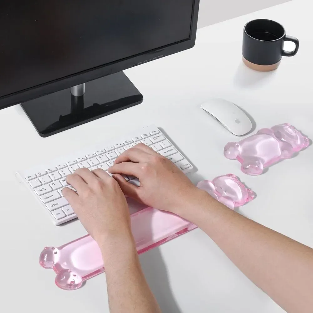 Clear Gel Keyboard Wrist Rest Pink Bear Cute Ergonomic Support for 60% 68% 75% P